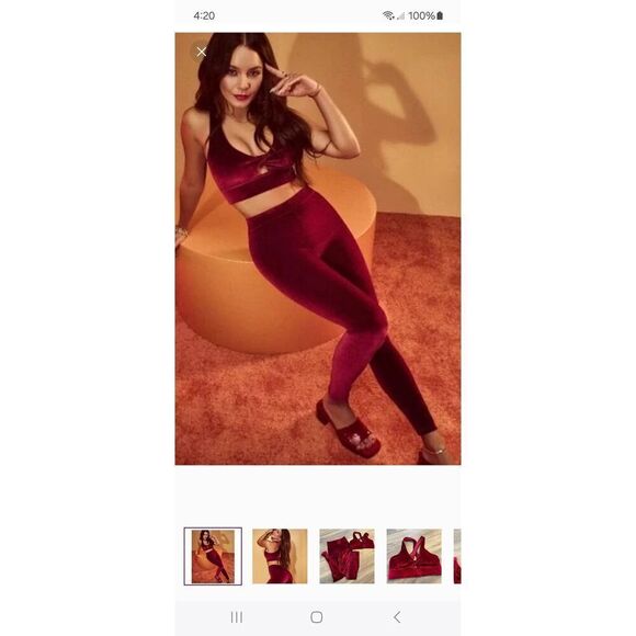 New Large Fabletics Emma Velour Leggings Cherry Burst High Waist Pants NWT - Picture 1 of 9